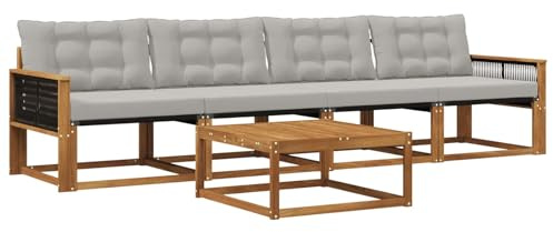 vidaXL Outdoor-Sofagarnitur mit Kissen 5 pcs Natürlich und Hellgrau, Garten, modernes Outdoor-Sofa, Lounge-Set für die Terrasse, stylisches Möbel, bequemes Sitzen