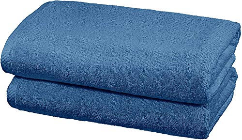 Amazon Basics Lot de 2 Serviettes de bain, draps de douche 100 % coton pour salle de bain, séchage rapide, absorbants, 70 x 140 cm, Bleu Lagon