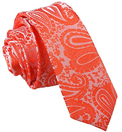 DQT Mens Paisley Floral Jacquard Tie - 5cm Skinny Width Necktie - Wedding, Business & Formal - Burnt Orange