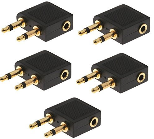 High Grade - Gold Plated Airplane Headphone / Earphone Socket Adaptor - 3.5mm Mono Jack Plugs to 3.5mm Stereo Jack Socket - Works with Sony, Bose, Beats, Apple, JVC, Sennheiser, Panasonic, Betron etc