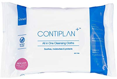 Contiplan Inkontinenz-Reinigungstücher mit Barrierecreme, Alles-in-einem-Reinigungstücher reinigen, beruhigen und spenden Feuchtigkeit, Packung mit 8 Tüchern