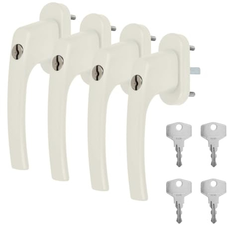 4 x Alu Fenstergriff in Creme RAL 9001 abschließbar - Stiftlänge 40mm