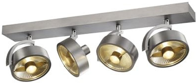 SLV Wand- und Deckenaufbauleuchte KALU CW / Decken- und Wand-Beleuchtung innen, Aufbau-Leuchte, Wandaufbauleuchte, Decken-Strahler / GU10 75.0W aluminium gebürstet, 4 strahler, 1002025