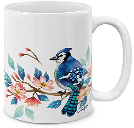MUGBREW Blue Jay Birds Ceramic Coffee Mug Tea Cup, 11 OZ