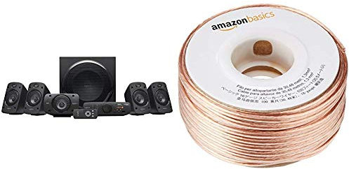 Logitech Enceintes stéréo 3D Z906 avec Son Dolby Surround 51, THX, 1 000 W Idéales pour Le Salon & Amazon Basics Câble Audio pour Haut-Parleur Calibre 16 Section 1,3 mm² Longueur 30,48 m