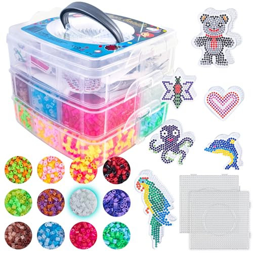La Manuli XL Box - Perles à Repasser Brochées, Normales & Phosphorescentes - Kit Débutant avec Modèles, Pinces, Épingles Adhésives, Papier Parcheminé & Pendentifs - Cadeau Garçon & Fille