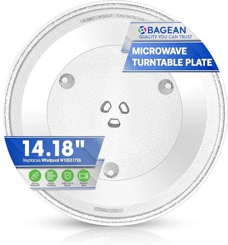 Microwave Plate Replacement 14 1/8 inch Fits W10531726 Whirlpool Microwave Glass Plate - Exactly Replaces Rotating Microwave Turntable Plate - Durable Oven Dish Tray For Better Cooking And Reheating