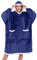 Tuopuda Weihnachtspullover Damen Herren Oversized, Flanell Fleece Robe Decke Hoodie, Geschenk für Mama Papa, Blau One Size