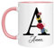 Taza personalizada - Taza con nombre con patrón de flores-con su primera letra y nombre-Taza de café cumpleaños personalizado 11 Oz impresa en ambos lados-Personalizar regalos para mujeres - Rosa