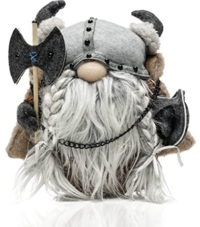 Madanar Wikinger Zwerg Zwerg Plüsch hält Axt und Schild mit Helm und Umhang, mittelalterliche schwedische Kriegerdekoration Tomte für gestuftes Tablett, Regal, Tischdekorationen