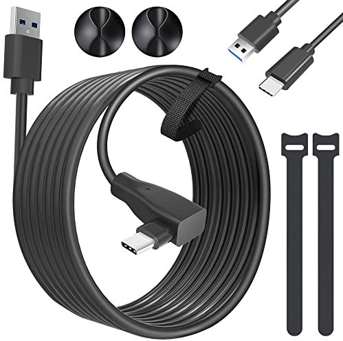 Cable Oculus Link [2-Pack 5M+1M], USB 3.0 a Tipo C 5Gbps Cable VR Alta Velocidad, Conector USB C ángulo Recto 90 Grados Auriculares Realidad Virtual Juego PC para Oculus/Meta Quest 2