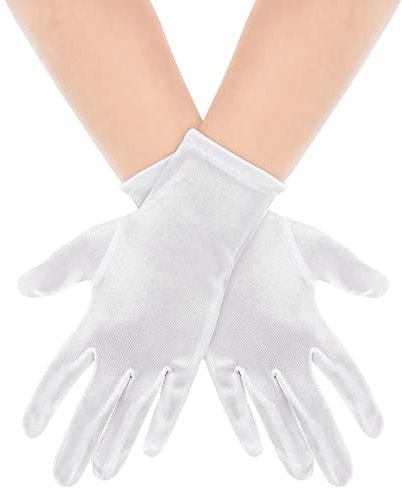Yolev Kurze Satin Handschuhe Weiß für Damen Braut Tanzhandschuhe Hochzeit Party Stretch Handschuhe Erwachsenengröße Gesamtlänge 22,9 cm für Hochzeitsbankettkleider und Partytänze