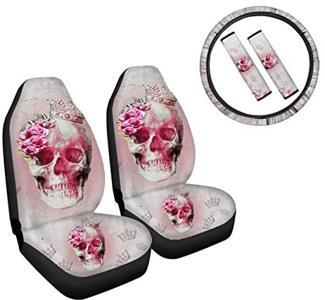 Belidome Autositzbezüge mit Totenkopf-Motiv, Rosa