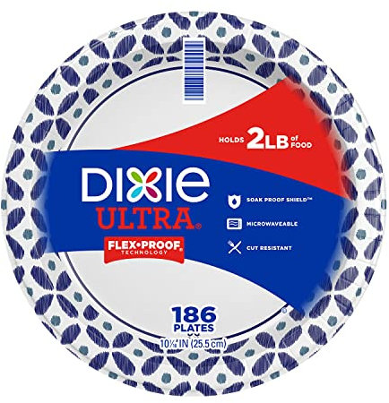 Dixie Platos de papel ultra pesados (10 pulgadas, 186 unidades), grandes, color blanco