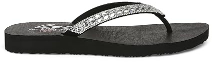 Skechers Meditation-Sneaker für Damen, Schwarzer Mitobuck-Silber-Strassbesatz, 36 EU