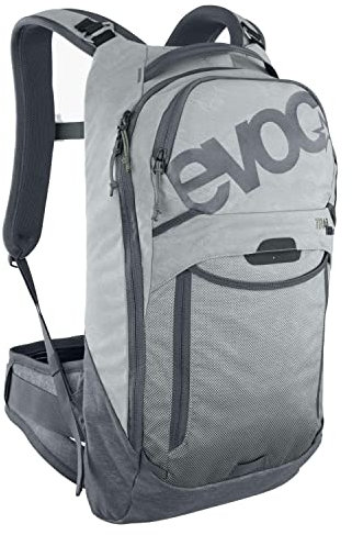 EVOC TRAIL PRO 10l Rucksack für Trailriding & Renneinsätze, Backpack (leichter Fahrradrucksack, LITESHIELD PLUS Rückenprotektor, 3l Trinkblasenfach, Größe: S/M), Steingrau/Carbon Grau