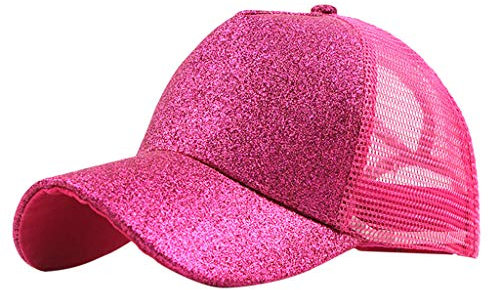 Glitzern Mesh Baseball Cap Damen Einstellbar Baseballkappe Für Pferdeschwanz Sonnenhut Sommersportmütze Sommerhut Damen Pferdeschwanz Baseballkappe Baseball Cap Unisex Sonnenhut (Hot Pink, One Size)