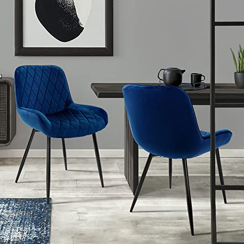 ML-Design 2er Set Esszimmerstühle Esszimmerstuhl mit Rücken- und Armlehnen, Dunkelblau, Samt Sitzfläche, Metallbeine, Küchenstühle Küchenstuhl Wohnzimmerstühle Wohnzimmerstuhl Polsterstuhl Stühle