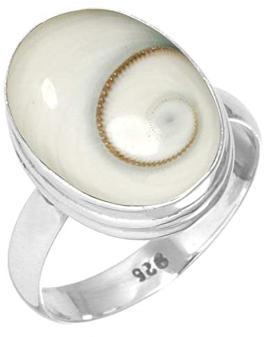 Jeweloporium Weißer Shiva-Auge-Silberring, Größe 57 (18,1), 925er Sterlingsilberring für Damen, natürlicher, klobiger, ovaler Edelstein, handgefertigter Schmuck