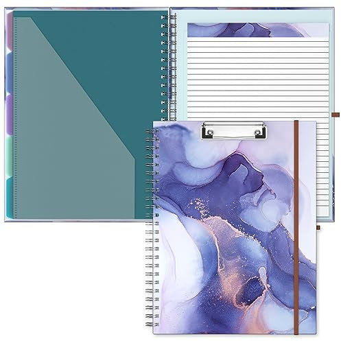 Hnogri Klemmbrett Folio mit nachfüllbarem linierten Notizblock, Klemmbretter mit 5 A4-Ordnern Lagerung 10 Taschen, Spirale Clip Board Portfolio, Größe 12,8 x 9,7, Bürobedarf, Schulbedarf.