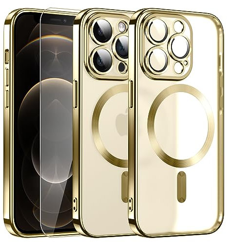 DOSNTO Matt für iPhone 12 Pro Max Hülle, [Kompatibel mit MagSafe] [mit Kameraschutz], Magnetische Handyhülle aus Silikon,Niemals Gelb Case Dünn Original Aussehen Schutzhülle für Frauen Mann, Gold
