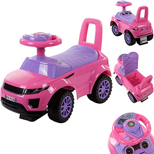 Rutschauto ab 1 Jahr, Kinderauto ab 12 Monaten, Baby Auto, Lauflernhilfe mit Hupe und Motorengeräuschen (Rosa)