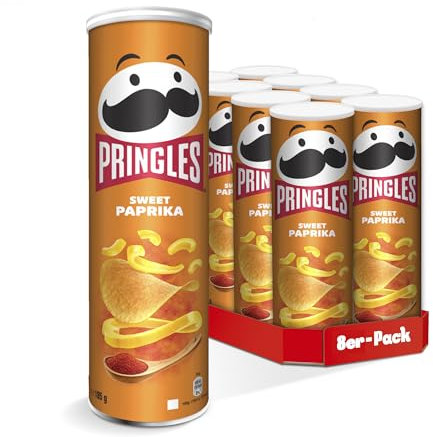 Pringles Sweet Paprika (8 x 165 g) – der unwiderstehliche Snack-Klassiker in der praktischen Dose – knackige Chips mit Paprikageschmack – Pop. Play. Eat.