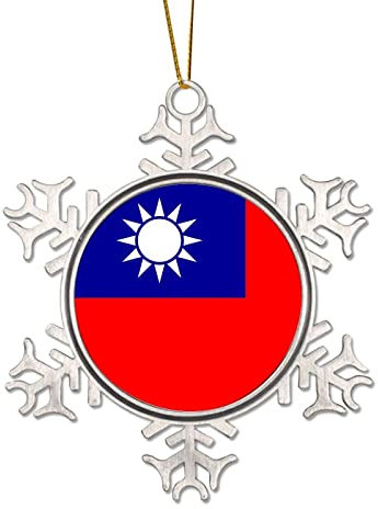 Nationalflagge Zinn Schneeflocke Weihnachtsschmuck China Taiwan Flagge Ornamente für Weihnachtsbaum hängende Dekoration Xmas Metall Andenken Urlaub Souvenir Neujahr Geschenke für Familie