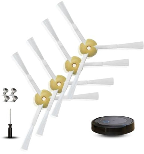 4 Cepillos laterales parar Roomba 500, 600 y 700 + Tornillos + Destornillador - 4 Cepillos Reemplazo Para Roomba - 4 Cepillos Repuesto Para Roomba 600, 500, 700 - Cepillos recambio para roomba