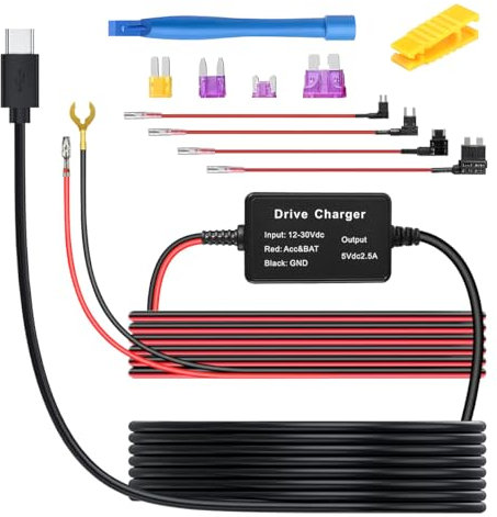 CGEAMDY Dash Cam Charger Power Cord, Universal Dash Cam Hardwire Kit, Type-C USB Hard Wire Kit 12V-24V to 5V Hardwire Kit, with Low Voltage Protection, Fits Dashcam GPS Power Supply Detectors