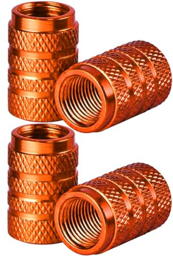 Haedot® 4 Stück Reifenventilkappen, Universal-Aluminium-Reifenventilkappe, staubdichte Ventilabdeckung für Autos, SUVs, Fahrrad und Fahrrad, LKW, Motorräder (Orange)