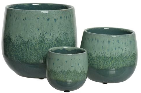 Blumentopfset Keramik 8-15cm Innen Petrol 3er Set - Übertopf Steingut - Blumenübertopf Blumentopf für Zimmerpflanzen & Sukkulenten - Zimmer Deko Dekotopf - Flower Plant Pot Pflanzgefäß