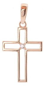 BEM Golders Kreuz Anhänger aus 585 Rotgold mit einem Zirkonia