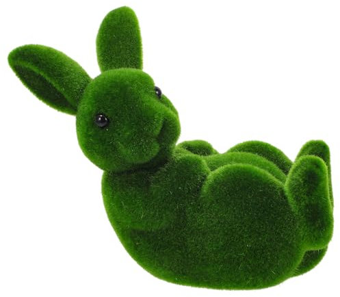 DOITOOL Osterhasen-Ornamente Aus Beflocktem Moos Grüne Simulationsfigur Kaninchenmodell Dekoration Ostergeschenk Landschaftshasen-Dekoration Wohnzimmer-Heimbüro-Dekoration