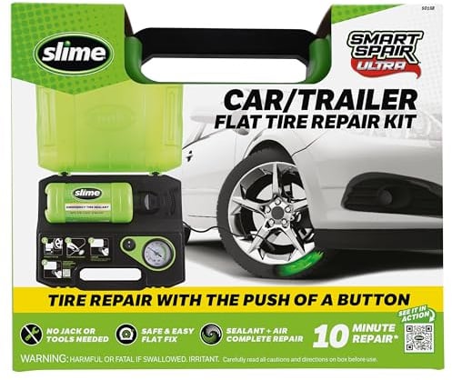 Slime 50158 Reparaturset für Flache Reifen, Smart Spair Ultra, All-in-One-Lösung, Reparaturen und Aufpumpen, Auto/Anhänger, 10 Min Fix