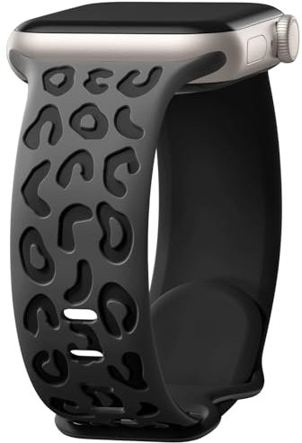 Cinturino bicolore con incisione leopardata, compatibile con Apple Watch SE 3, cinturino da 38 mm, 44 mm, 40 mm, 41 mm, 45 mm, 49 mm, 42 mm, da donna, cinturino in morbido silicone con ghepardo per
