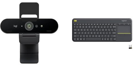 Logitech Brio Stream Webcam - Videochiamate Ultra 4K HD & K400 Plus Tastiera Wireless Touch TV, Facili Controlli Multimediali e Touchpad Integrato