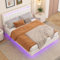 FEZTOY Bett mit LED Beleuchtung 140 x 200 cm, Polsterbett mit verstellbarem Kopfteil & Lattenrost, Jugendbett Bettgestell Doppelbett, Kunstleder, ohne Matratze (Weiß, 140x200)