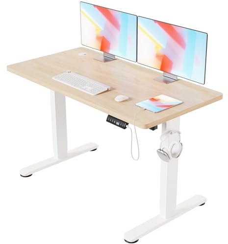 Devoko Escritorio Elevable Eléctrico 140 * 70cm Mesa para Computadora Ajustable en Altura con Bandeja de Gestión de Cables y Memoria de 3 Funciones,con Tecnología Anticolisión Roble