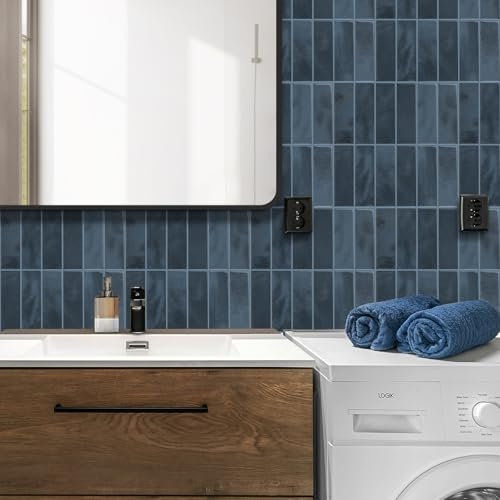 Alwayspon 10 Sheet 12''x12inch Blue 3D Vinyl Wall Tile Sticker Transfers, Peel and Stick Self-Adhesive Waterproof Splashback Stick on Tile Decals for Kitchen Bathroom Wall