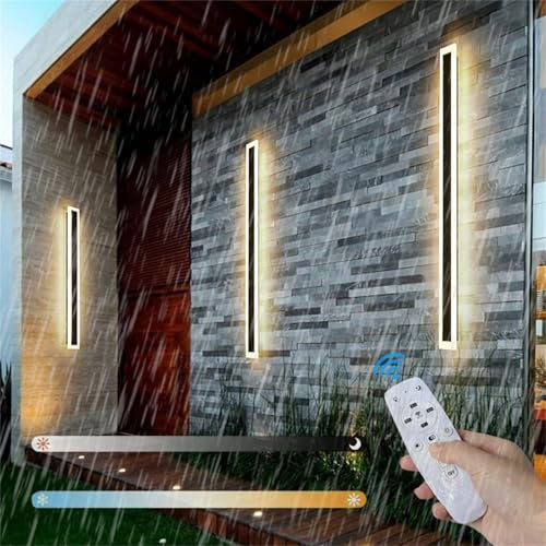 GZZBMY IP65 Lampada da Parete con Telecomando Largo Striscia Applique da Parete Esterni Impermeabile Luci da parete Moderne Interni Illuminazione da Parete Nero Alluminio Acrilico (80cm 46w)