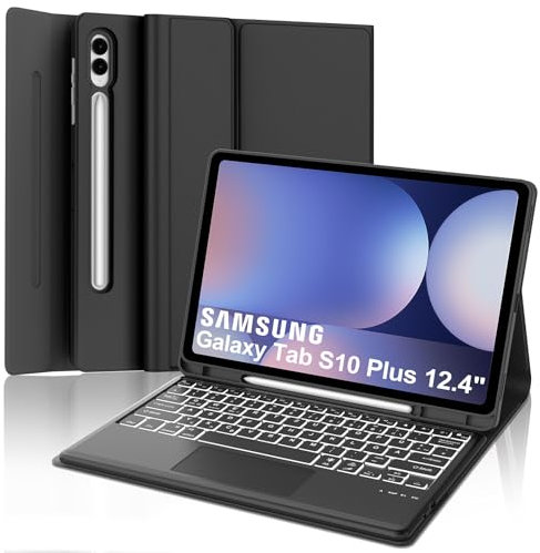 Tastatur für Samsung Galaxy Tab S10+/S9FE+/S9+ con Touchpad, 7-Farbige Beleuchtung, Hülle Tastatur Kompatibel Samsung Tab S9/S9FE/S10 Plus 12.4 Zoll 2023/2024, Bluetooth Magnetisch mit QWERTZ, Schwarz