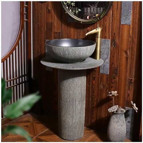 Freistehendes Standwaschbecken, Hotel, Badezimmer, Kunstspüle, Keramik, Waschbecken, rundes Gefäß, Kombi, Retro, handbemalt, Waschbecken für drinnen und draußen