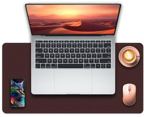 METEOROCK Non-Slip Desk Pad, PU Leather Desk Mat with Suede, Laptop Mat for Desk, 60 x 35 CM Large Mouse Pad, Mouse and Keyboard Mat, Desk Table Protector Mat for Office/Home/Decor (Brown Coffee)