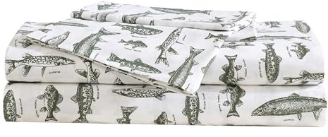 Eddie Bauer - Sheet Set, Cotton Percale Bedding with Matching Pillowcases, Crisp & Breathable, 200-Thread Count, Classic Comfort Essentials (Wes Fish Green, King)