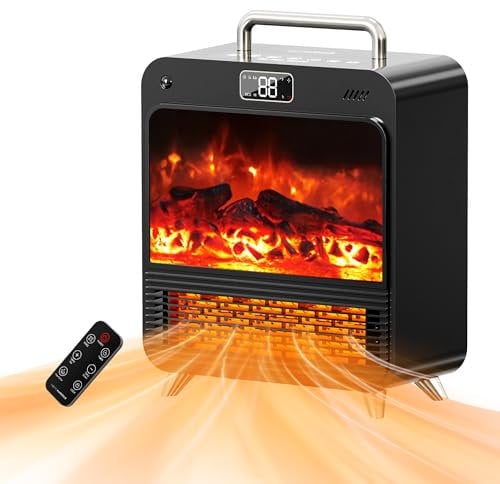 Home Harbour Cozy Heat Fireplace Pro, 1500W Electric Heater, Freestanding Indoor Log Burner Effect with 3D Flame, Portable Fireplace Heater, Remote Control, 3 Modes, Timer, Overheat Protection, Black