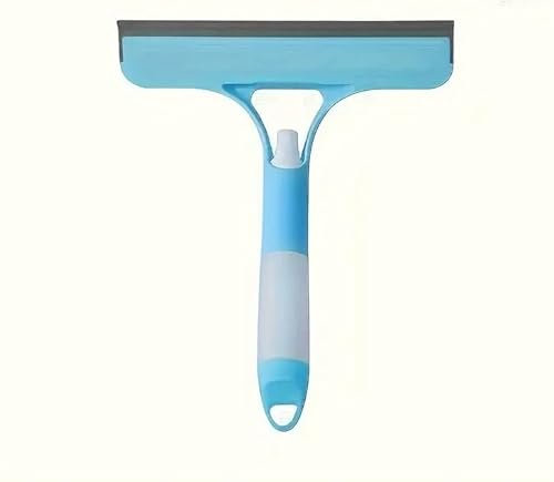 3-in-1 Glass Window Cleaner with Spray and Squeegee, Blue and White Small Squeegee Washer Wiper Plastic Body with Rubber Blade Easy Grip Handle Perfect for Bathroom & Wet Rooms Blue White Design
