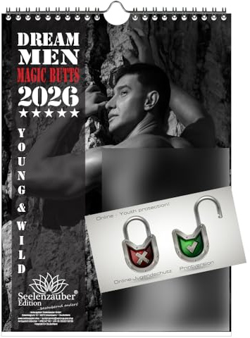 Sexy Dream Men Butts Kalender für 2026 DIN A4 Erotik Männer Mann - Geschenkset Inhalt: 1x Kalender, 1x Weihnachtsanhänger (insgesamt 2 Teile)