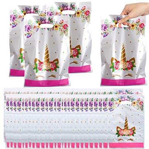 50 Pezzi Sacchetto per Caramella, Unicorn Sacchettini Compleanno Bambini, Sacchetti Regalo,Borsa di Regalo per Feste di Compleanno di Natale, Feste a Tema 25 x 16 cm