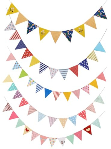 LEEQBCR Wimpelkette Stoff Girlande, 5 PCS 2 M Wimpelkette Outdoor Vintage Wimpelgirlande für Mädchen Babyparty und Kinderzimmer Deko Hochzeits Geburtstag Party